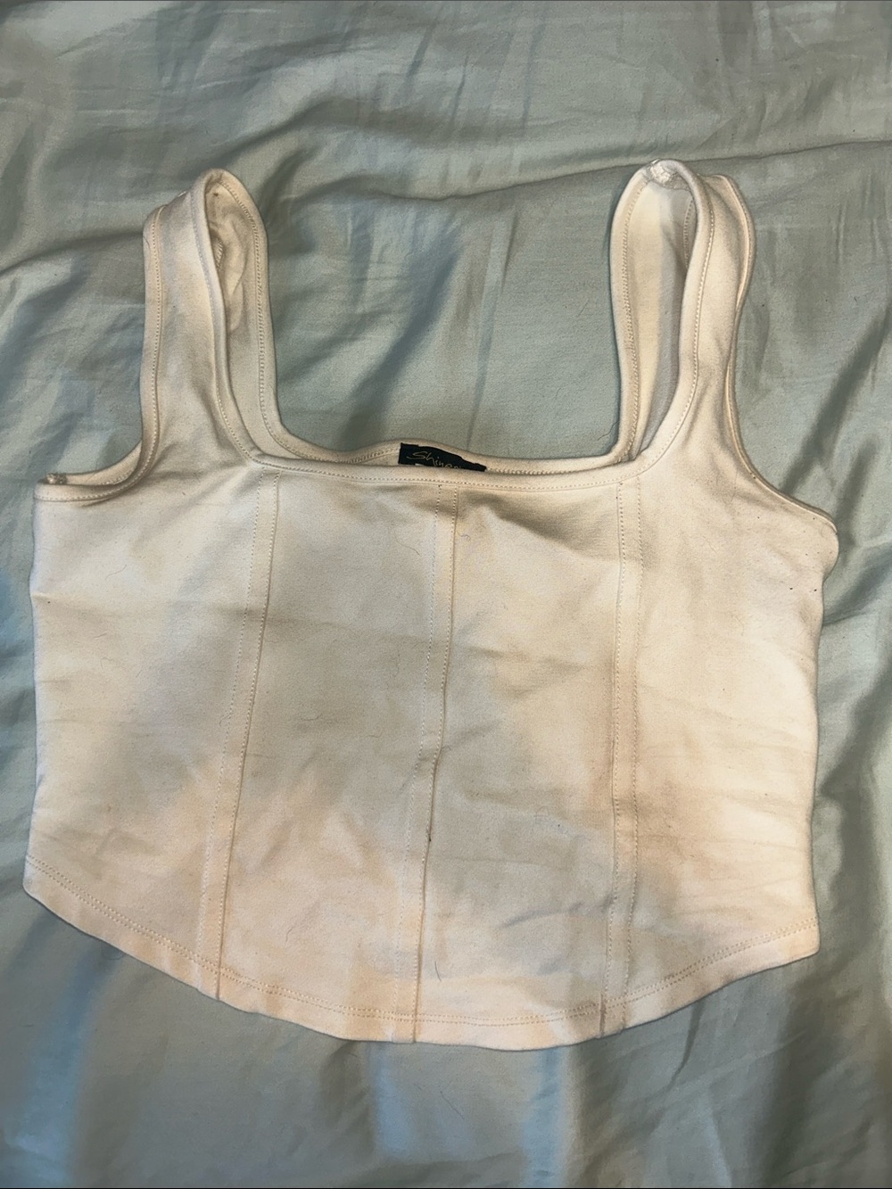 Shinestar White Ribbed Square Tank Crop Top